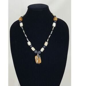 Shark's Tooth Lava Beads Handmade Statement Necklace